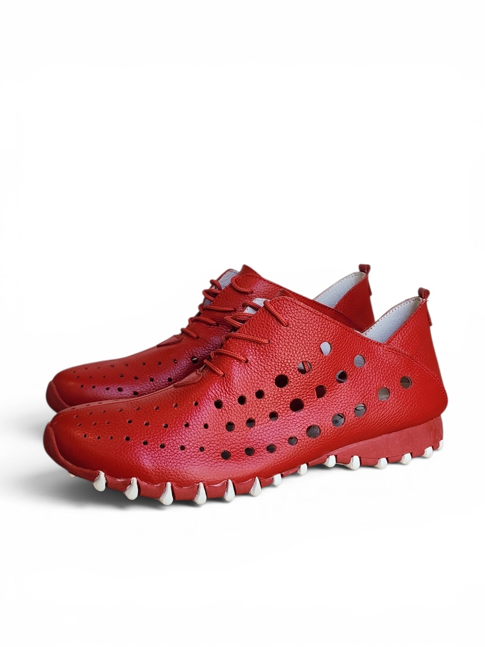 New Litfoot Perforated Red Leather Lace Up Sneakers Size EU 40 US 9